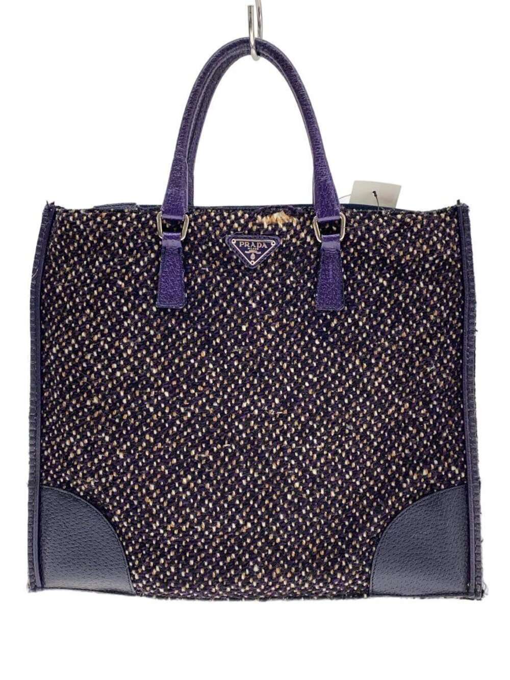 Prada Front Tweed Triangle Tote bag Purple Iridescent